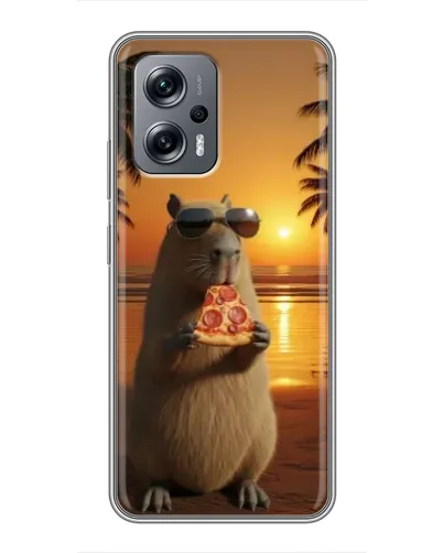 Чехол для Xiaomi POCO X4 GT с картинкой «Капибара с пиццей»