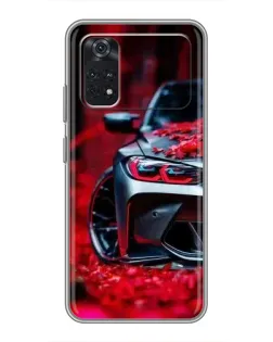 Чохол для Xiaomi POCO X4 Pro 5G з картинкою «Спортивна BMW та квіти»
