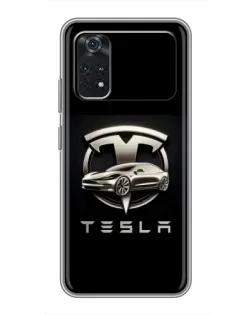 Чохол для Xiaomi POCO X4 Pro 5G з картинкою «Tesla — срібне авто»
