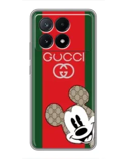 Чехол для Xiaomi POCO X6 Pro (5G) с картинкой «Gucci — полосы и Микки»