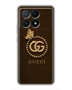 Чехол для Xiaomi POCO X6 Pro (5G) с картинкой «Gucci — золотая бабочка»