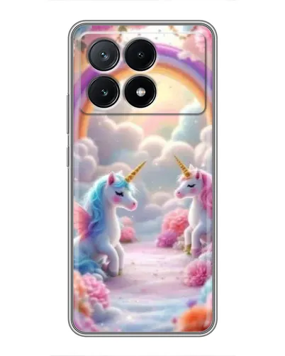 Чехол для Xiaomi POCO X6 Pro (5G) с картинкой «Радуга и единороги»