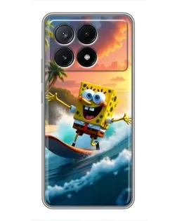 Чехол для Xiaomi POCO X6 Pro (5G) с картинкой «Губка Боб серфингист»