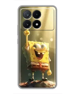 Чехол для Xiaomi POCO X6 Pro (5G) с картинкой «Сияющий Спанч Боб»
