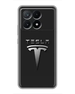 Чехол для Xiaomi POCO X6 Pro (5G) с картинкой «Стальной логотип Tesla»