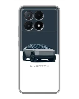 Чехол для Xiaomi POCO X6 Pro (5G) с картинкой «Серебристый Cybertruck Tesla»