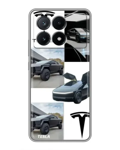 Чехол для Xiaomi POCO X6 Pro (5G) с картинкой «Коллаж Cybertruck Tesla»