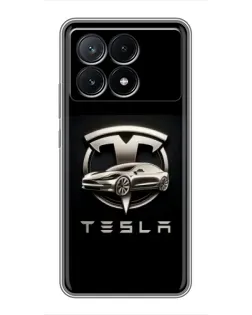 Чехол для Xiaomi POCO X6 Pro (5G) с картинкой «Tesla — серебристое авто»