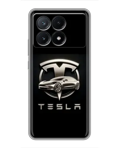Чехол для Xiaomi POCO X6 Pro (5G) с картинкой «Tesla — серебристое авто»