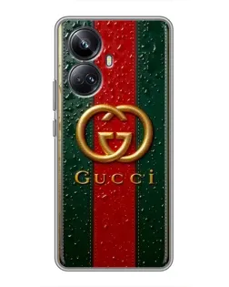 Чехол для Realme 10 Pro Plus с картинкой «Gucci — фирменная полоса и золото»