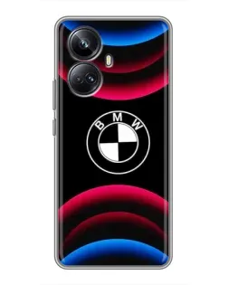 Чехол для Realme 10 Pro Plus с картинкой «Логотип BMW и неоновые дуги»