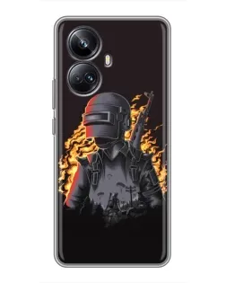 Чехол для Realme 10 Pro Plus с картинкой «PUBG — огненный силуэт»