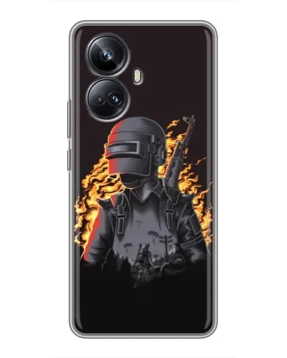 Чехол для Realme 10 Pro Plus с картинкой «PUBG — огненный силуэт»