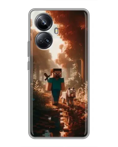 Чехол для Realme 10 Pro Plus с картинкой «Стив в лесу» Чехол для Realme 10 Pro Plus с картинкой «Стив в лесу»
