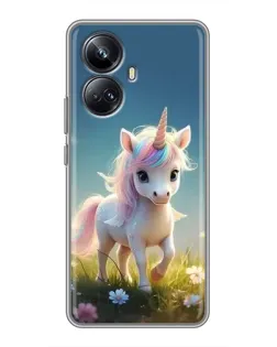 Чехол для Realme 10 Pro Plus с картинкой «Единорог на поляне»
