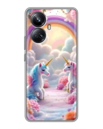 Чехол для Realme 10 Pro Plus с картинкой «Радуга и единороги»