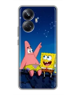 Чехол для Realme 10 Pro Plus с картинкой «Губка Боб и Патрик ночью»