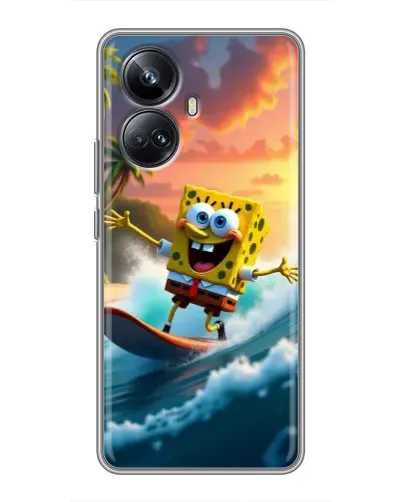 Чехол для Realme 10 Pro Plus с картинкой «Губка Боб серфингист»
