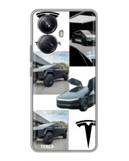 Чехол для Realme 10 Pro Plus с картинкой «Коллаж Cybertruck Tesla»
