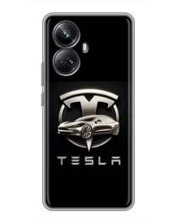 Чехол для Realme 10 Pro Plus с картинкой «Tesla — серебристое авто»