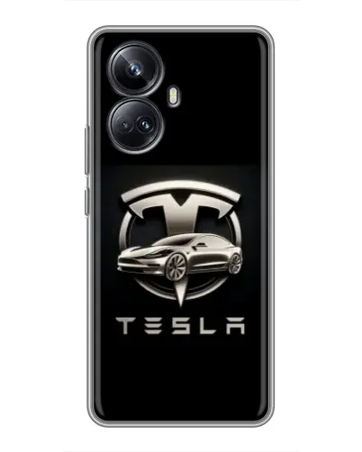 Чехол для Realme 10 Pro Plus с картинкой «Tesla — серебристое авто» Чехол для Realme 10 Pro Plus с картинкой «Tesla — серебристое авто»
