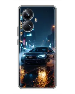 Чехол для Realme 10 Pro Plus с картинкой «Ночной город и Audi»