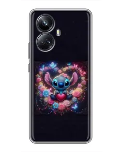 Чехол для Realme 10 Pro Plus с картинкой «Stitch в цветах» Чехол для Realme 10 Pro Plus с картинкой «Stitch в цветах»