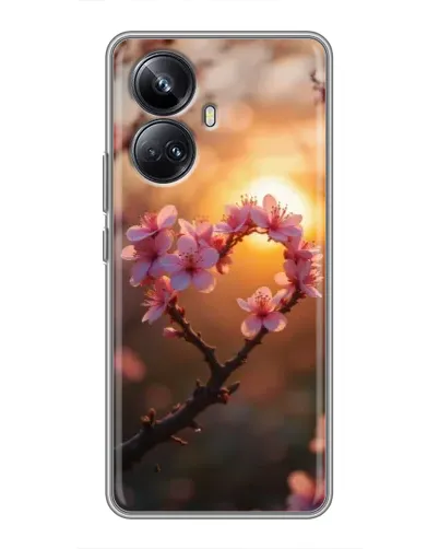 Чехол для Realme 10 Pro Plus с картинкой «Розовый цвет сердце на фоне заката»