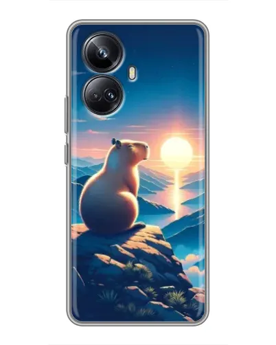 Чехол для Realme 10 Pro Plus с картинкой «Закат солнца с капибарой»