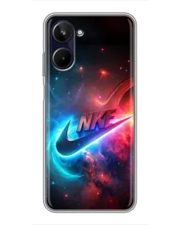 Чехол для Realme 10 с картинкой «Огненный логотип Nike»