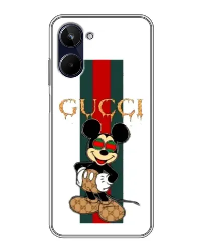 Чехол для Realme 10 с картинкой «Микки Маус Gucci — полосы»