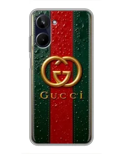 Чехол для Realme 10 с картинкой «Gucci — фирменная полоса и золото»