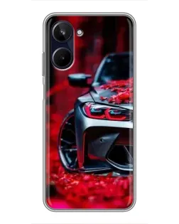 Чехол для Realme 10 с картинкой «Спортивная BMW и цветы»