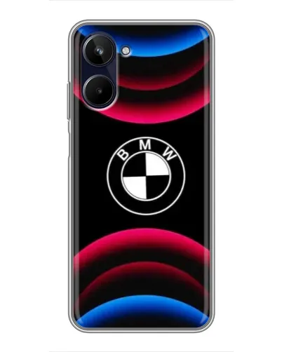 Чехол для Realme 10 с картинкой «Логотип BMW и неоновые дуги»