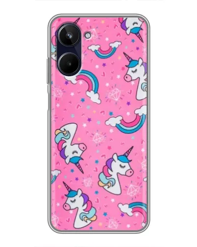 Чехол для Realme 10 с картинкой «Unicorn паттерн розовый»