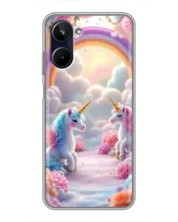 Чехол для Realme 10 с картинкой «Радуга и единороги»