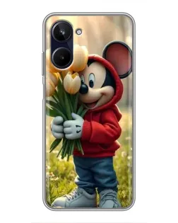 Чехол для Realme 10 с картинкой «Микки с тюльпанами»