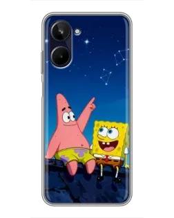 Чехол для Realme 10 с картинкой «Губка Боб и Патрик ночью»