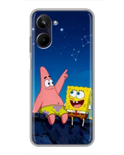 Чехол для Realme 10 с картинкой «Губка Боб и Патрик ночью»