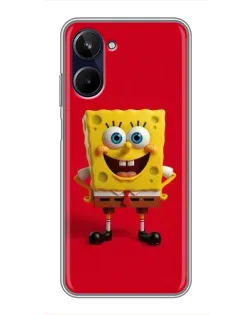 Чехол для Realme 10 с картинкой «Спанч Боб на красном»