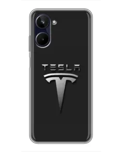 Чехол для Realme 10 с картинкой «Стальной логотип Tesla»