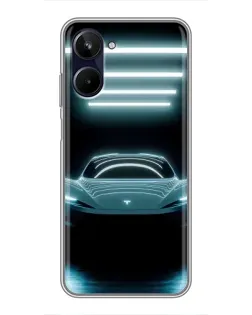 Чехол для Realme 10 с картинкой «Tesla в неоне»