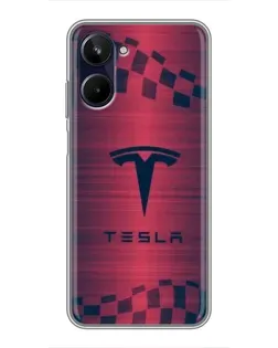 Чехол для Realme 10 с картинкой «Тесла красный карбон»