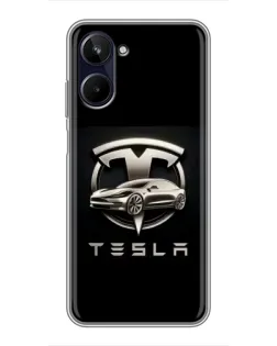 Чехол для Realme 10 с картинкой «Tesla — серебристое авто»