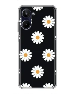 Чехол для Realme 10 с картинкой «Ромашки на черном» Чехол для Realme 10 с картинкой «Ромашки на черном»