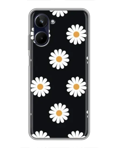 Чехол для Realme 10 с картинкой «Ромашки на черном»