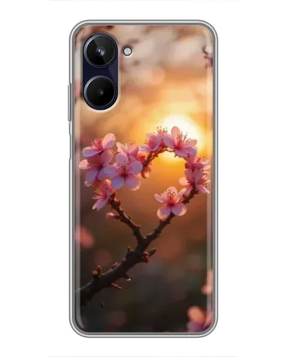 Чехол для Realme 10 с картинкой «Розовый цвет сердце на фоне заката»
