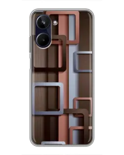 Чехол для Realme 10 с картинкой «Коричневые объемные квадраты»