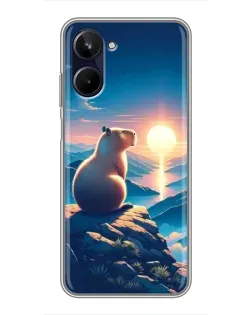 Чехол для Realme 10 с картинкой «Закат солнца с капибарой»