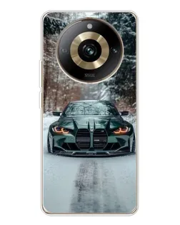 Чехол для Realme 11 Pro 5G с картинкой «BMW в зимнем лесу»